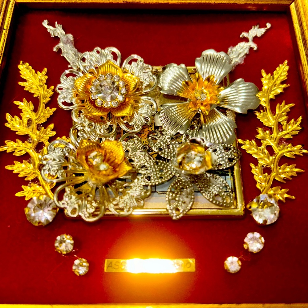 Framed jewelry flower art